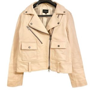 Exquisite Club Monaco Lamb Leather Moto Jacket, Nude